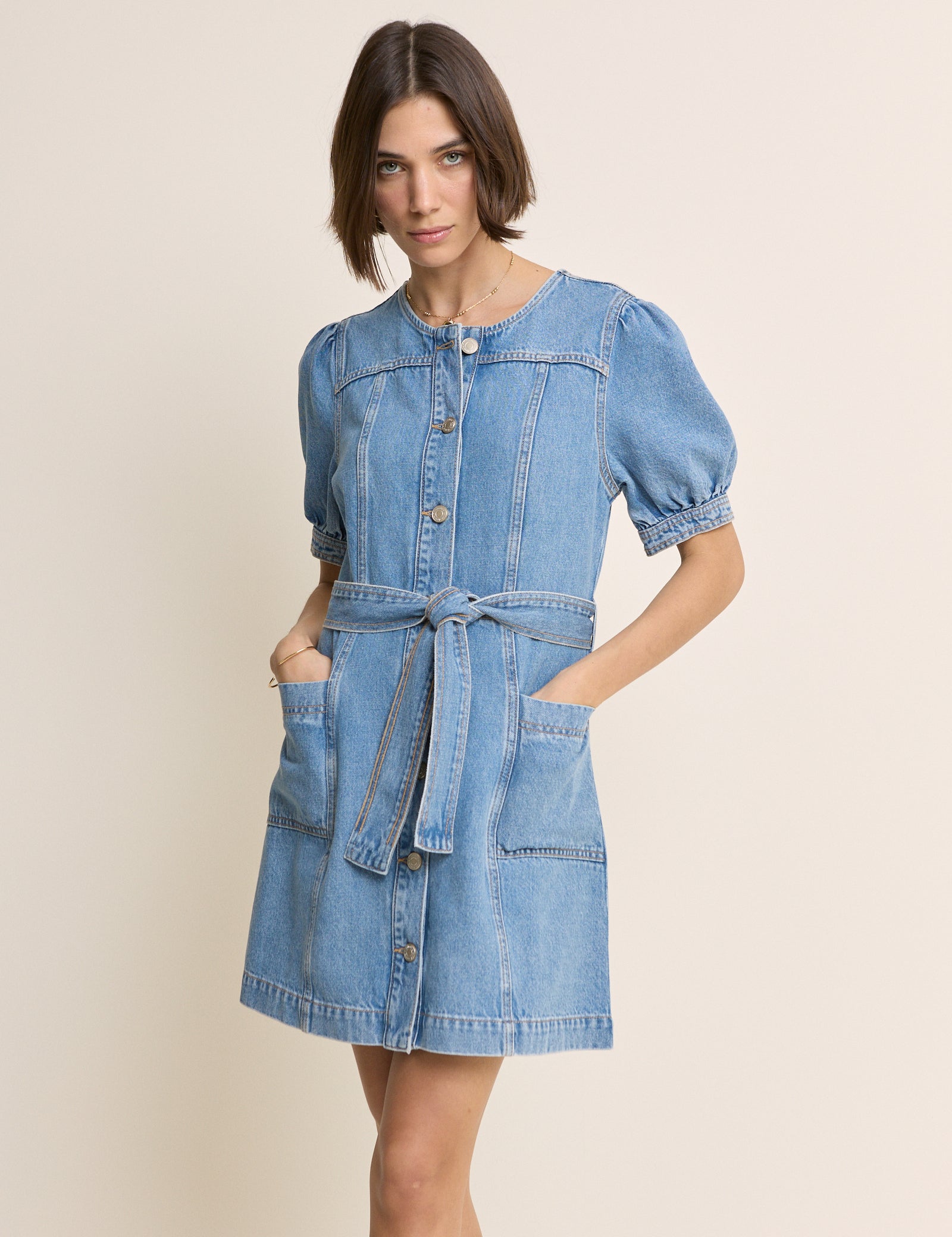 Blue Denim Puff Sleeve Sienna Mini Dress